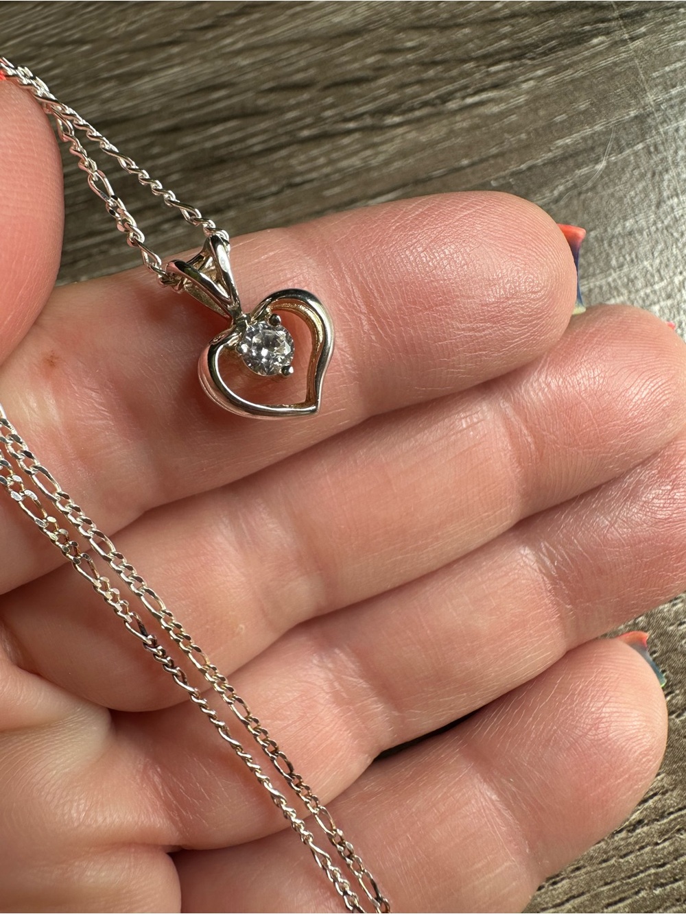 Sterling Silver Heart Pendant Necklace with Clear Stone - Silver